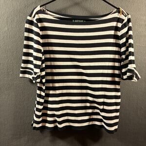 ralph lauren women top xl black stripe euro summer parisian nautical gold money
